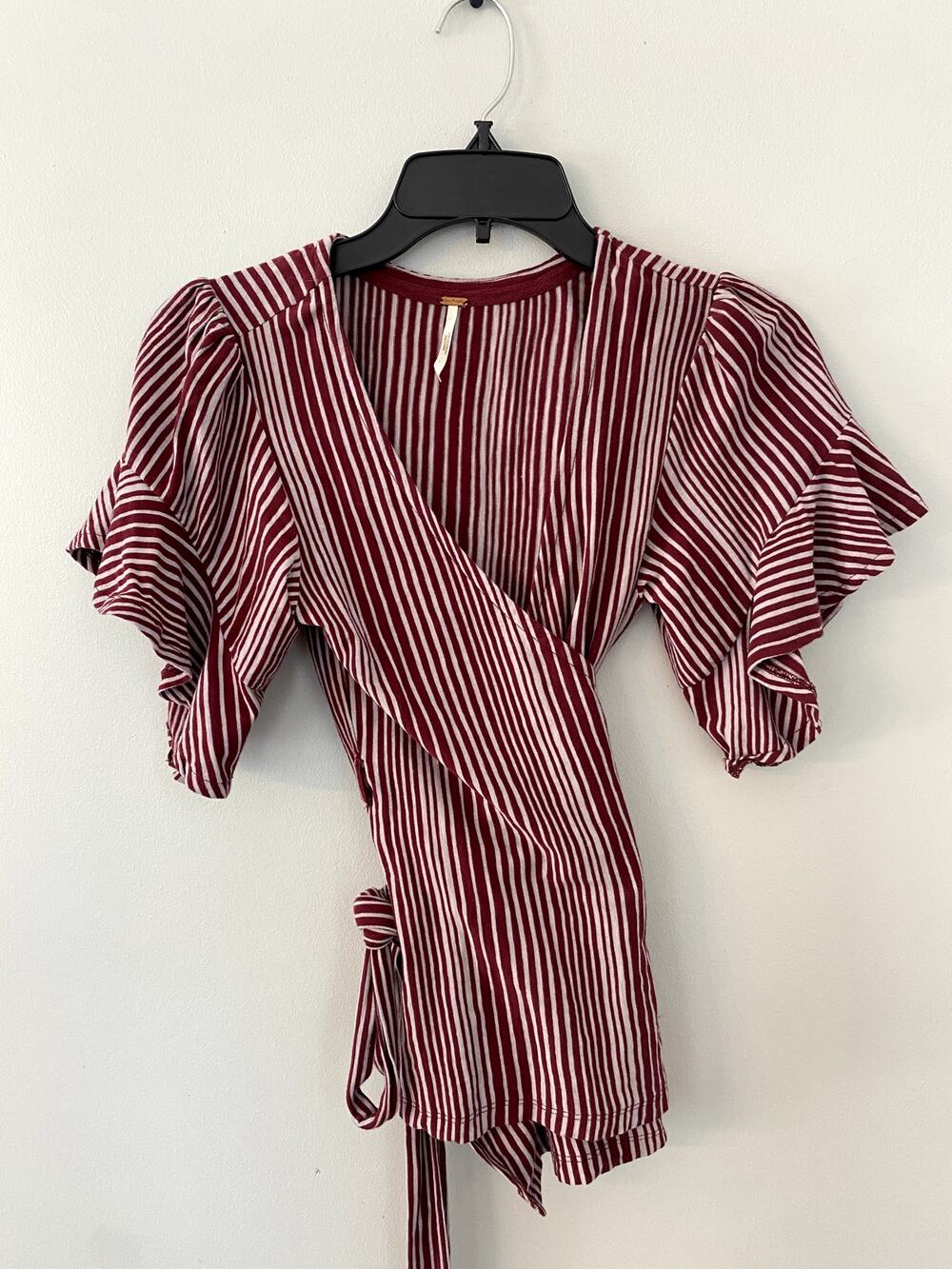 Free People Striped Wrap Blouse Extra Small Bohemian Peasant Top Tie waist